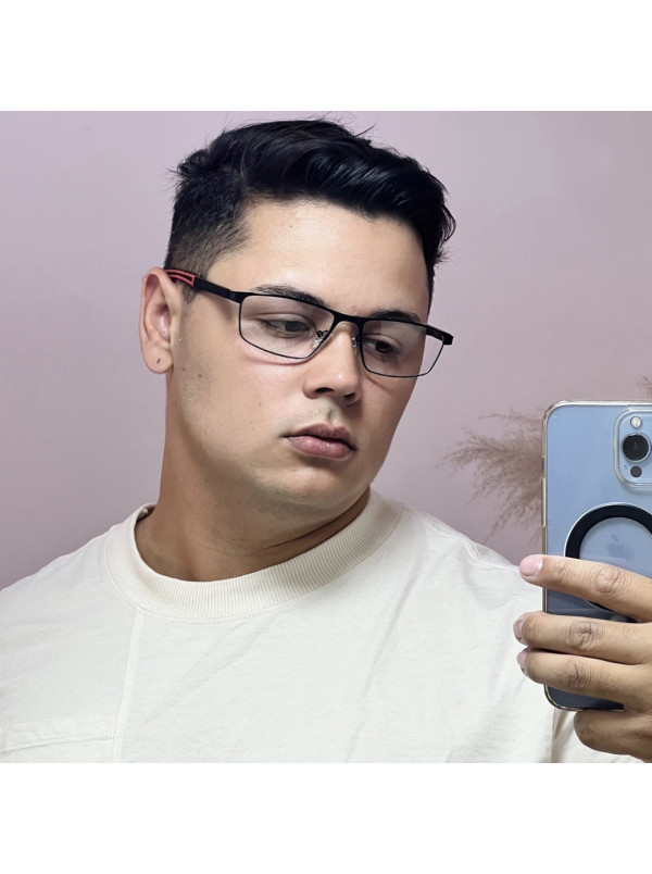 Armação de Óculos 202402 Esportivo Retangular Preto e Vermelho